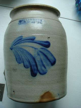 Antique Stoneware: Rare Cowden & Wilcox Cream Pot W/ Cobalt Leaves Harrisburg Pa