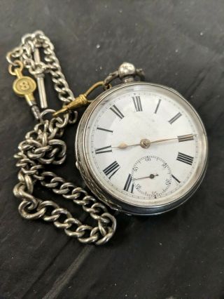Victorian Hallmarked.  Sterling Silver Cased Pocket Watch Key - Wind (122g)