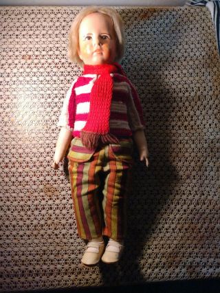 Vintage Pouty 19 " Kathe Kruse Boy Cloth Doll W Orig Wig And Shoes