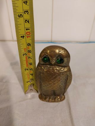 Vintage Brass Owl Toothpick Olive Stick Holder - Green Eyes