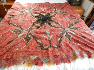 Antique Hand Woven Made Paisley Shawl Throw Coverlet Tapestry
