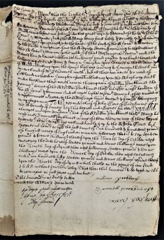 1686 Antique British Handwritten Deed Surrey Hampton Brocket Hawkins Legal