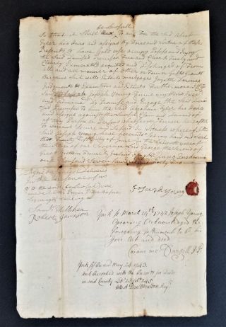 1743 antique COLONIAL DEED wiscasett me Joseph YOUNG David CARGILL handwritten 2