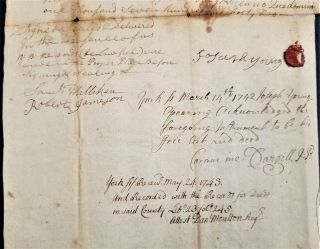 1743 antique COLONIAL DEED wiscasett me Joseph YOUNG David CARGILL handwritten 6