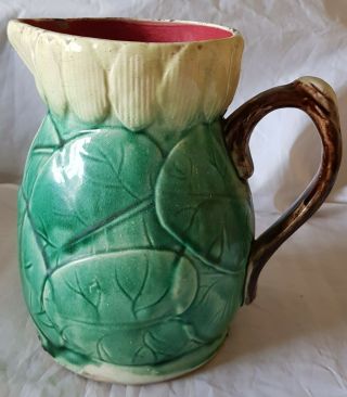 Antique English Majolica Water Lily Pitcher Jug By Joseph Holdcroft Circa 1870