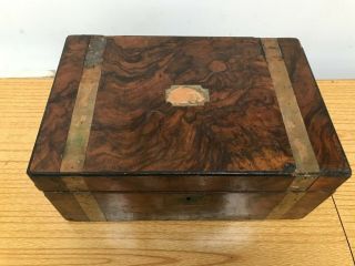 Antique Writing Slope Wooden Box Letters Case Inlaid Restoration Tlc Collectible