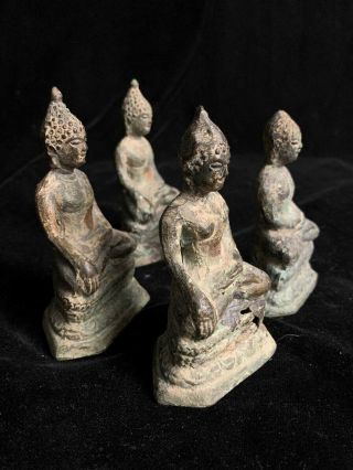 Four Small 19th C Bronze Southeast Asia Thai Lanna Style Votive Burial Buddhas