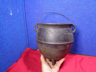Antique Kettle Cast Iron Pot Primitive Three Leg Bail Handle 1