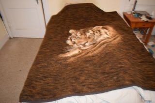 Vintage Biederlack Tiger Head Reversible Blanket 72 " X 57 " Brown Usa