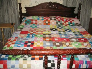 Hand Stitched Vintage Cotton Quilt Top 92 " X 74 " Full,  Queen,  King