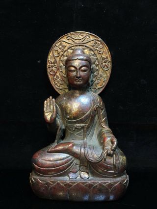 10.  4 " Chinese Antique Old Tibetan Buddhism Bronze Gilt Sakyamuni Buddha Statue