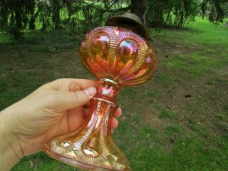 Imperial Zipper Loop Antique Carnival Art Glass Oil Lamp 4 3/4 " Base Marigold