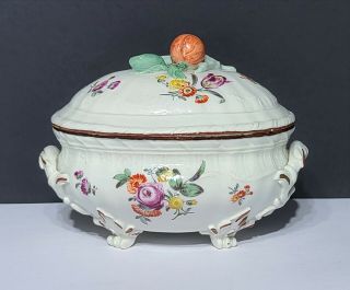 18th C Antique Frankenthal Porcelain Miniature Tureen W Flowers