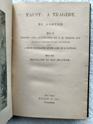 1882 Faust: A Tragedy By Goethe Antique Book Translated By Miss Swanwick Hc