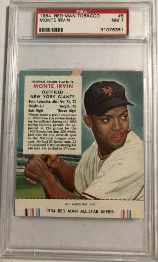 1954 Red Man Tobacco 5 Monte Irvin Psa 7 Nm Ny Giants Hof Redman Baseball Card