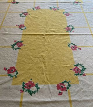 Vintage Startex Tablecloth Floral Flowers Yellow Pink Green White Large With Tag