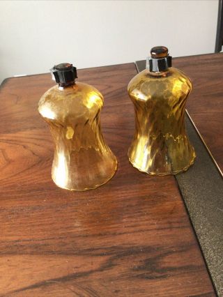 Vintage Amber Glass Votive Peg Candle Holders Swirl Pattern Stunning