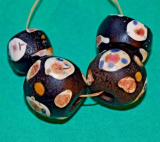Antique Venetian Fancy Black Italian Glass Lampwork Eye Beads From African Trade