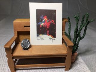 Vntg Dollhouse Miniature Native Indian Chief On Horse Picture Art Signed Lim Ed