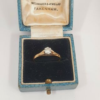 Antique 9ct Yellow Gold Starburst Shoulders Diamond Engagement Ring - Size N 1/2