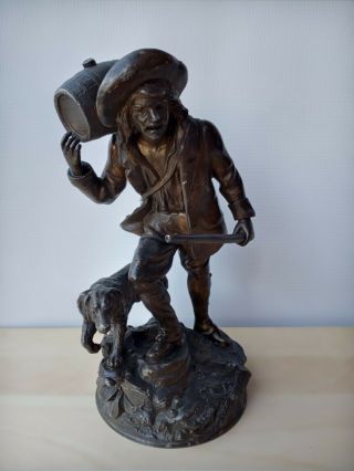 Antique Vintage Bronze Brass Pirate Sailor Dog Sculpture Statue Signed