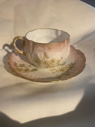 Antique M.  Redon France Limoges Hand Painted Coffee Cup & Saucer,  Demitasse Cup