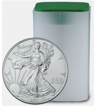 Roll Of 20 2021 1oz American Silver Eagle T - 1 $1 Coin Bu Brilliant Uncirculated