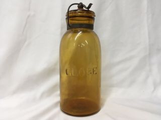 Antique Globe Amber Glass Top Canning Jar Half Gallon