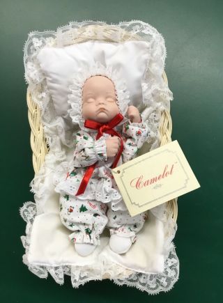 Camelot “merrie” Porcelain Baby Doll In Bassinet Musical Moving Body Sleeping