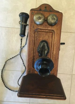 Kellogg Cathedral Top Hand Crank Wood Wall Telephone Phone W/all Parts - Antique