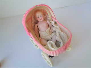 3.  75 " Antique Miniature German Bisque Baby Dollhouse Doll No Damage Pin Jointed