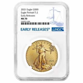 2021 $50 Type 2 American Gold Eagle 1 Oz.  Ngc Ms70 Blue Er Label