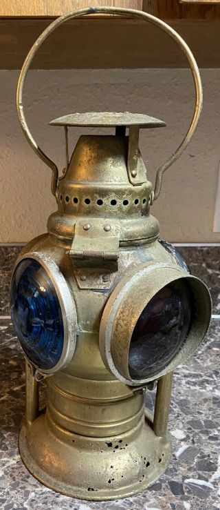 Adlake Antique Early 1900s Non Sweating 4 Way Railroad Lamp Switch Red Blue