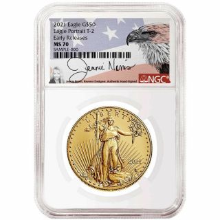 2021 $50 Type 2 American Gold Eagle 1 Oz.  Ngc Ms70 Er Jennie Norris Signature Fl