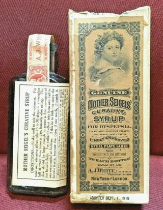 Antique Medicine Bottle Quack: Mother Seigel’s Curative Syrup,  Full Contents,  Emb.