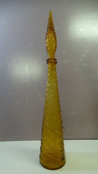 Vintage Mid - Century Amber Empoli Art Glass Genie Decanter Retro Eames Era Italy