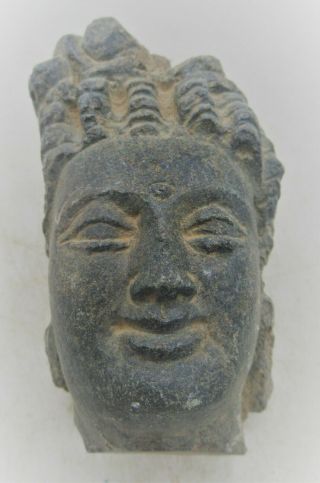 Circa 200 - 300ad Ancient Gandhara Stone Schist Statue Fragment Buddha Head
