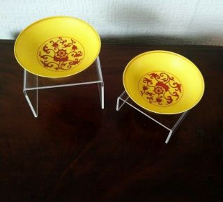 Fine Matching Pair Chinese Yellow Ground Porcelain Dishes With Marks
