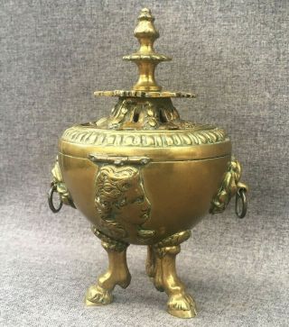 Antique French Empire Style Incense Burner 19th Century Brass Woman Portrait