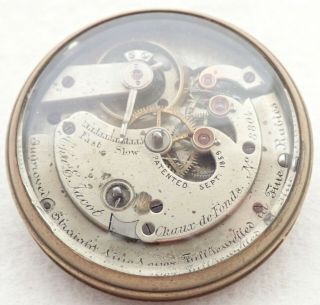 Antique 42.  5mm Chas Jacot Swiss Key Wind Pocket Watch Movement Parts Repair