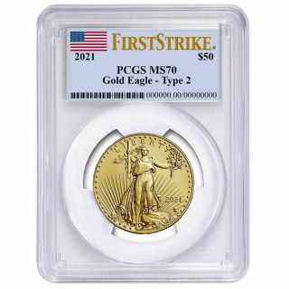 2021 $50 Type 2 American Gold Eagle 1 Oz.  Pcgs Ms70 Fs Flag Label