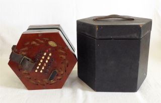 Antique Late 19th Century Louis Lachenal 48 Button Concertina With Box