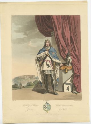 Antique Print Of Sir Rhys Ap Thomas By Atkinson (1812)