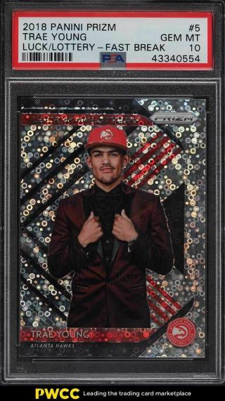 2018 Panini Prizm Fast Break Luck Of The Lottery Trae Young Rookie Rc Psa 10 Gem