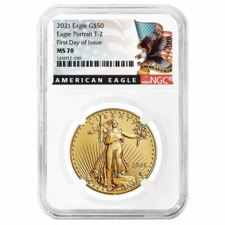 2021 $50 Type 2 American Gold Eagle 1 Oz.  Ngc Ms70 Fdi Black Label