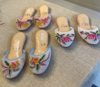 3 Pair Vtg Chinese Beaded Slippers Never Worn Size Unknown Likely Ladies 4.  5/5