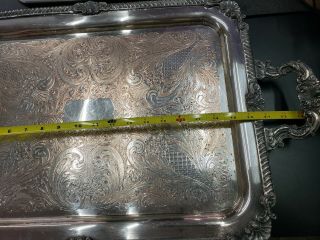 Vintage Large Ornate Silver On Copper Butler Serving Tray with Handles 2