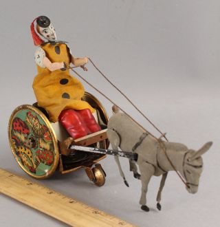 Antique Lehmann German Tin Litho Wind - Up Balky Mule Stubborn Donkey Clown Toy