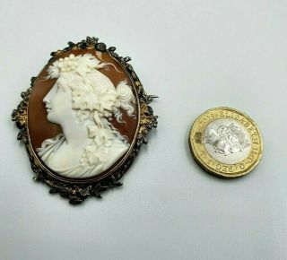 Antique Victorian Solid Silver High Relief Well Carved Shell Cameo Brooch