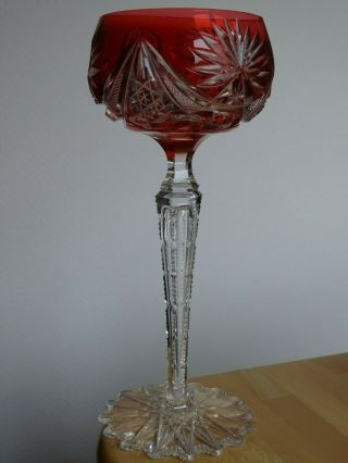 One Antique Roemer Wine Glass Crystal Val Saint Lambert Epinal Orange Color